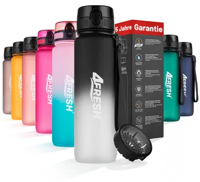 Produktbild von 4FRESH Trinkflasche 1000 ml aus Tritan – BPA-freie Wasserflasche mit Sieb, auslaufsicher, 1-Klick-Öffnung & Trageschlaufe