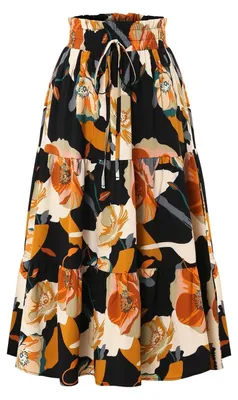 Produktbild von Maxirock für Damen – Hohe Taille mit Blumenmuster, ideal für den Sommer