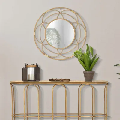 Immagine prodotto di Specchio da parete in rattan e ferro, 60x3 cm, color marrone, modello Valencia, Mauro Ferretti