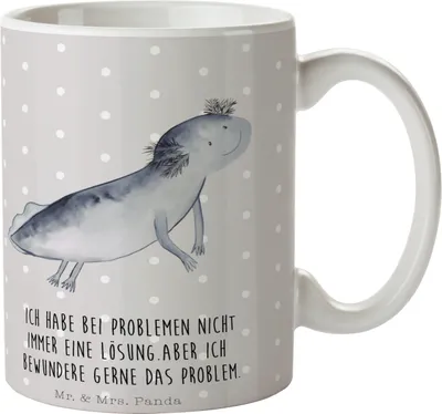 Produktbild von Mr. & Mrs. Panda Tasse Axolotl Schwimmen - Grau Pastell - Geschenk, Bedruckte, Problem, Trinkbecher, Teebecher, Kaffeetasse, Freude, Probleme, Motivation, Keramikbecher