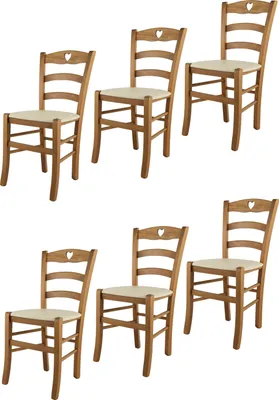 Image de t m c s Tommychairs - Lot de 6 chaises CUORE pour la cuisine et la salle à manger, Structure robuste en bois de hêtre laqué couleur chêne et assise rembourrée recouverte de similicuir couleur ivoire