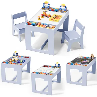 Produktbild von Kindersitzgruppe mit Stauraum, Kindertisch mit 2 Stühlen, wendbare Tischplatte, Blau, ab 3 Jahren