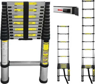 Immagine prodotto di Eaxus® Scala telescopica 3,8 m - DIN EN 131 Scala multiuso in alluminio Estensibile con 13 gradini, argento