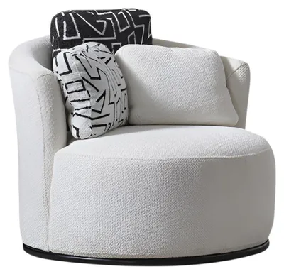 Produktbild von Eleganter Sessel in Weiß mit modernen Kissen im Schwarz Weiß Design