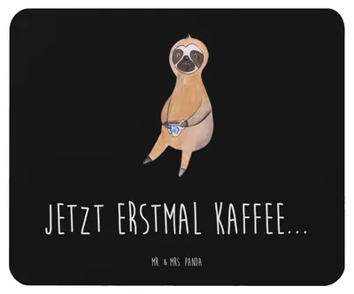 Produktbild von Mr. & Mrs. Panda Mouse Pad Faultier Kaffee - Schwarz - Geschenk, laptop mauspad, mousematte, Mousepad, Coffee, Genießer, Morgenmuffel