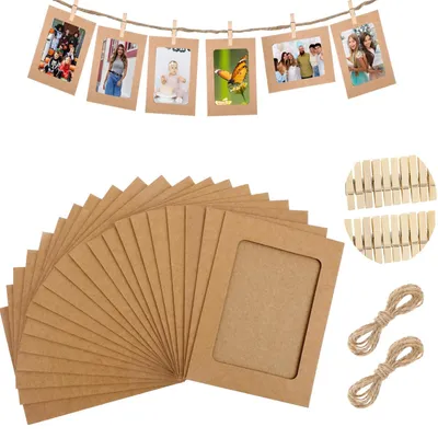 20 Papierfotorahmen mit Clips, Kraftpapier, 15x15 cm