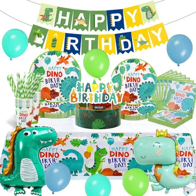 Dino-Party-Set für 16: Teller, Servietten, Becher & Deko