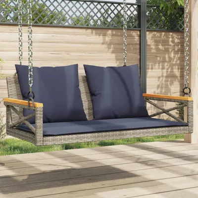 Image de vidaXL Banc suspendu avec coussin Gris 109x62x40 cm Poly rotin