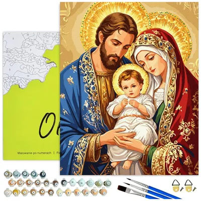 Produktbild von Malen nach Zahlen Erwachsene Heilige Familie im Ikonenstil mit Rahmen 40x50 cm