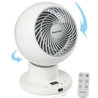 Produktbild von Greenmigo Tischventilator Oszillierend 73° Horizontal & Vertikal – Leise DC-Ventilator mit 5 Windstufen, Timer 1–8h, LCD, Fernbedienung, Temperaturanz