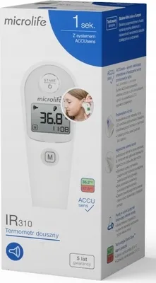 Zdjęcie produktu dla Microlife IR 310, Termometr z funkcją teledetekcji, Biały, Ucho, Przyciski, °C, Temperatura ciała