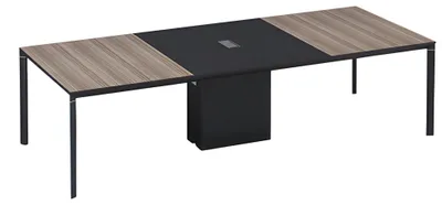 Image de Table de conférence Grande Finition Bois Marron Noir Avec Passage de Câbles Table de réunion