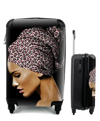 Produktbild von MuchoWow® Koffer Handgepäck Trolley Rollkoffer Kleine Reisekoffer mit 4 Rollen - Frau - Tigerdruck - Rosa - Cabin Size < 55x40x23 cm & 55x40x20 cm - Fotokoffer - Kabinenkoffer - Boardgepäck - Reise-Box - Reisekoffer - Reisegepäck - Koffer mit Bild - Trolley für Kinder