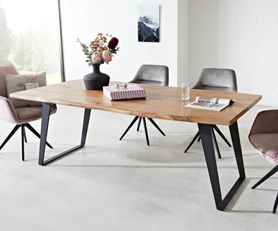 Produktbild von DELIFE Esstisch Edge 200x100 Akazie Natur Metall Schräg Live-Edge