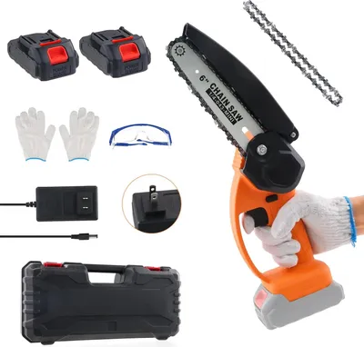 Image de Mini tronçonneuse à batterie, 21V rechargeable, design léger, 6" Avec 2 batteries
