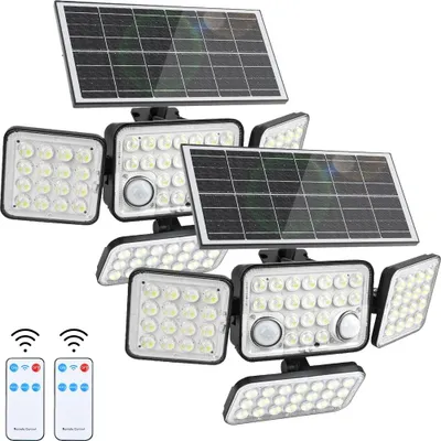 Image de Lampadaire solaire - Lot de 2 avec 292 LED - Détecteur de mouvement - Étanchité IP65 - Intensité variable - Éclairage extérieur - Boîtier en ABS - Idéal pour terrasse, cour et garage