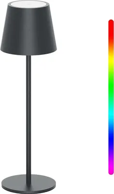 Produktbild von Dimmbare Akku-Tischlampe kabellos, wiederaufladbar, warme Lichtfarbe 3000 K + RGB-Tischlampe mit USB-C, Aluminium, IP54 wasserdicht, Anthrazit