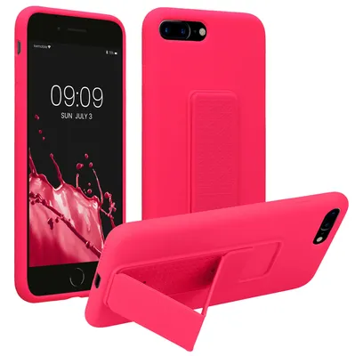 Produktbild von kwmobile Handyhülle für Apple iPhone 7 Plus / iPhone 8 Plus Hülle - TPU Silikon Case mit Fingerhalter und Stand - Schutzhülle Cover in Neon Pink