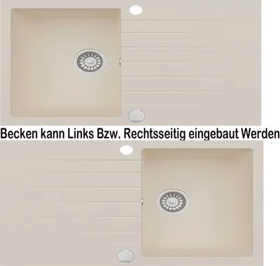 Produktbild von Granitspüle Beige Küchenspüle Granit Siphon Einbauspüle Spülbecken Spüle Granit 76x44
