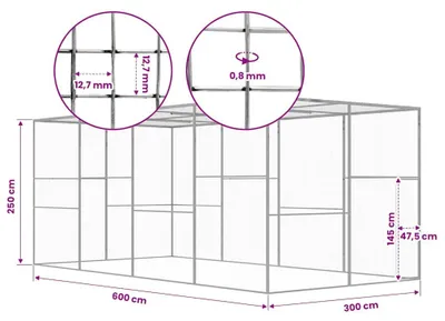 Zdjęcie produktu dla vidaXL Klatka dla kota 6x3x2,5 m Stal ocynkowana