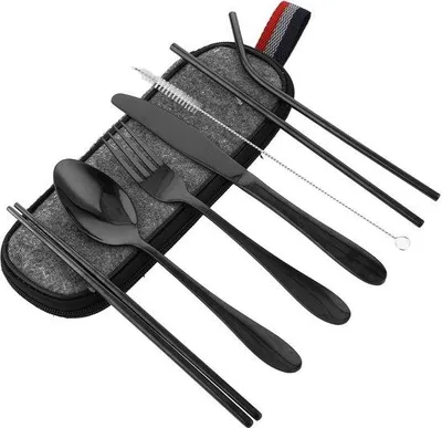 Produktbild von Famanu Campingbesteck Set 8-teilig - Schwarz