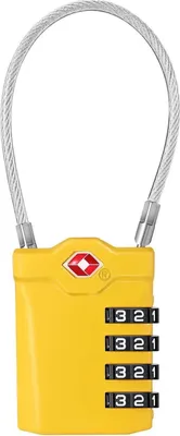 Immagine prodotto di Lucchetto a combinazione TSA per valigie, 4 cifre, giallo, indicatore di allarme, filo, viaggio