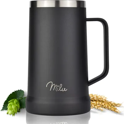 Zdjęcie produktu dla Szklanka do piwa ze stali nierdzewnej 700 ml, czarna, utrzymuje temperaturę przez 7 godzin, z pokrywką