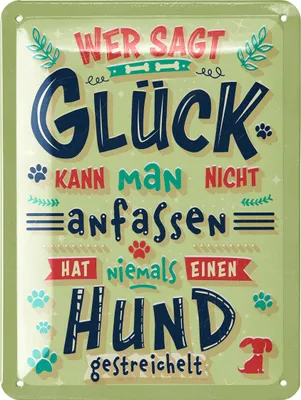 Produktbild von LANOLU retro Blechschild Hund, Wer sagt Glück kann man nicht anfassen, Deko Hund Geschenke für Hundeliebhaber, Poster Metallschild, 15x20