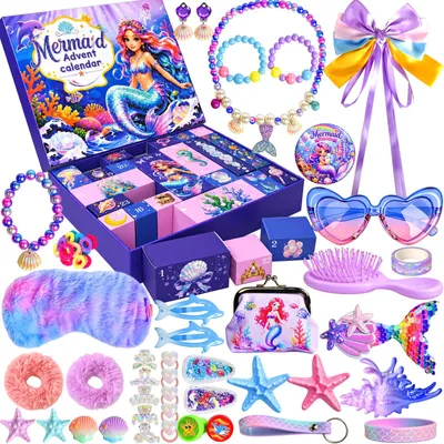 Immagine prodotto di Calendario dell'Avvento 2026 per bambine - Calendario dell'Avvento a 24 giorni a tema sirene - Natale - Bambini - Principesse