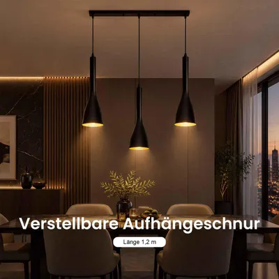 Produktbild von AIORBER Pendelleuchte 3 Flammig Hängeleuchte Höhenverstellbar E27 Esstischlampe Modern Deckenleuchte für Esszimmer Küche Schwarz