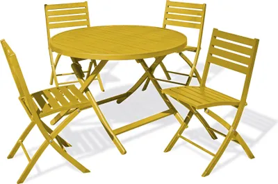 Produktbild von 4-Sitzer-Garten-Essgruppe aus senfgelbem Aluminium