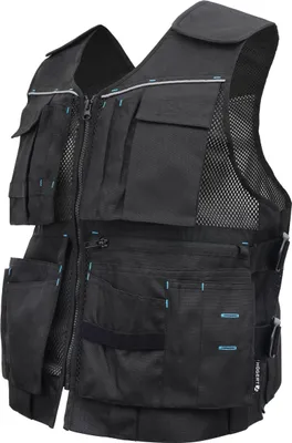 Produktbild von Högert Technik HELWIG Werkzeugweste schwarz uni Polyester 600D Arbeitsweste mit Taschen