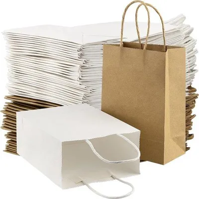 Produktbild von Famanu Papierbeutel 60 Stück - Kleine Geschenktüten aus Kraftpapier in Weiß und Braun