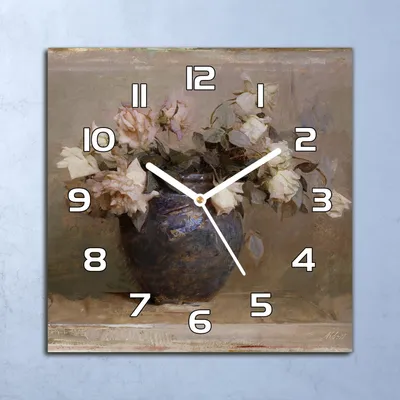 Produktbild von Deko Glasuhr Wanduhr 30x30 Rosen in der Vase Quarz Küchenuhr Bürouhr