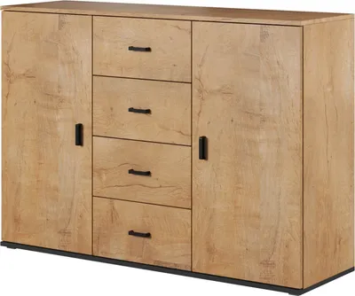 Produktbild von Furniture24 Kommode Uni - SOHO Sideboard mit 4 Schubladen, 2 Türen Lefkas Eiche/Schwarz