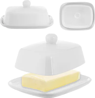 Produktbild von KADAX Butterdose aus Porzellan, 16,5 x 13 x 5 cm, weiße Butterschale mit Deckel und Griff, Aufbewahrungsdose für 250g Butter, Butterbehälter (Weiß)