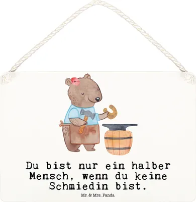Produktbild von Mr. & Mrs. Panda Schild Schmiedin Herz DIN A6 - Weiß - Geschenk, Türschild, Wandbild Holz, kleine aufmerksamkeit, Holzschild, wandtafel