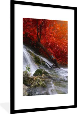 Produktbild von MuchoWow® Gerahmtes Poster Wasserfall - Felsen - Wasser - Herbst 60x90 cm - Poster mit Schwarzem Bilderrahmen Wandposter Rahmen Foto Bilder - Dekoration - Wandposter Wohnzimmer - Hochwertig