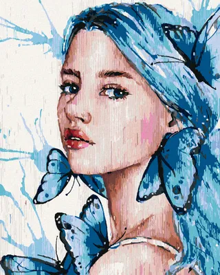 Produktbild von Zuty - Malen nach Zahlen - MÄDCHEN MIT BLAUEM HAAR UND SCHMETTERLINGEN, 40x50 cm, mit Keilrahmen (bereits gespannt)