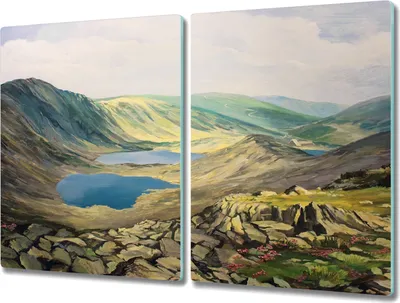 Produktbild von Coloray Schneidebrett Herdabdeckplatte 2x40x52 cm Kochplattenabdeckung Küchenbrett Hackbrett - See Landschaft Berge