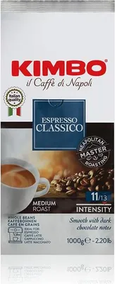 Produktbild von Kimbo Espresso Classico ganze Kaffeebohnen, mittlere Röstung, 1kg Beutel