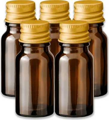 Produktbild von 5x Braune Glasflasche 10 ml mit goldenem Aluminium Schraubverschluss