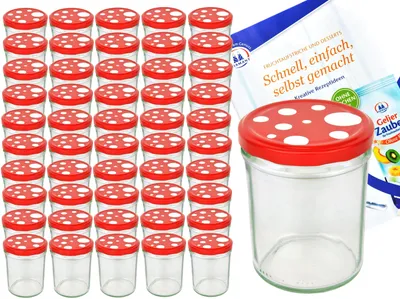 Image de set de 50 verres renversés 435 ml To 82 champignon de mouche couvercle rouge blanc à pois incl. livret de recettes Diamant