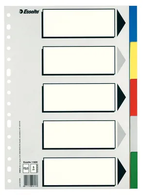 Obrázek produktu pro Esselte 11609, Prázdné indexové štítky, Karton, Polypropylen (PP), Vícebarevný, Krajina / Portrét, Folio