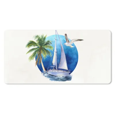 Produktbild von MuchoWow® Schreibtischunterlage Segelboot - Vogel - Palme - Meer 80x40 cm - XXL Mauspad - Gaming Mauspad