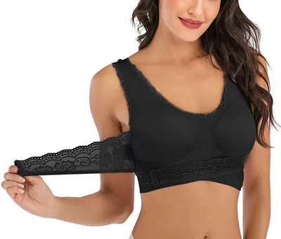 Obrázek produktu pro ASKSA Dámské bezešvé krajkové podprsenky Jóga Fitness Sport Krajková podprsenka Lounge Pohodlná podprsenka (černá, L)