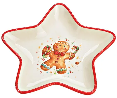 Immagine prodotto di Piatto stella di Natale con statuetta di pan di zenzero in Vetroceramica 26 cm