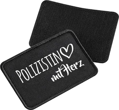 Produktbild von Huuraa Patch Polizistin mit Herz Black 10 x 6,5cm Baumwolle Klettpatch für Mütze Geschenkidee