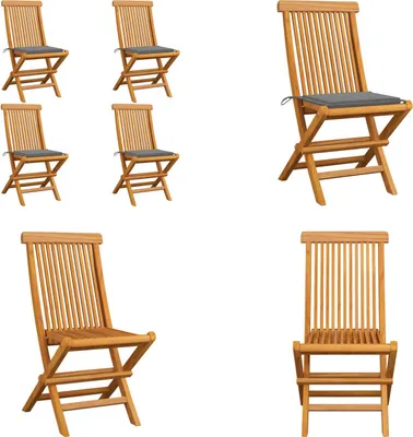 Produktbild von vidaXL Gartenstühle mit Grauen Kissen 4 Stk. Teak Massivholz - Gartenstuhl - Gartenstühle - Holz-Gartenstuhl - Holz-Gartenstühle