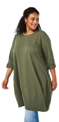 Produktbild von Zizzi Frauen Große Größen Sweatkleid O-Ausschnitt Ballonschnitt Größe Gr S Thyme